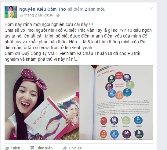 Bài chia sẻ thật của diễn viên Nguyễn Kiều Cẩm Thơ trên Facebook cá nhân về trải nghiệm Sinh Trắc Vân Tay cùng VMIT